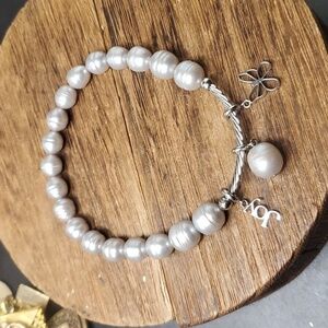 B0507 stunning authentic pearl and sterling silver bracelet fine‎ jewelry